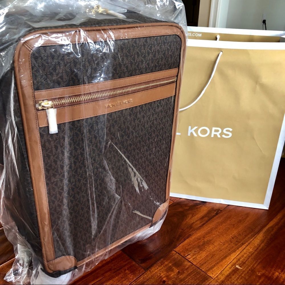 MICHAEL KORS Brown Signature Trolley 4 Wheeler Luggage Bag 1 SUITCASE ONLY